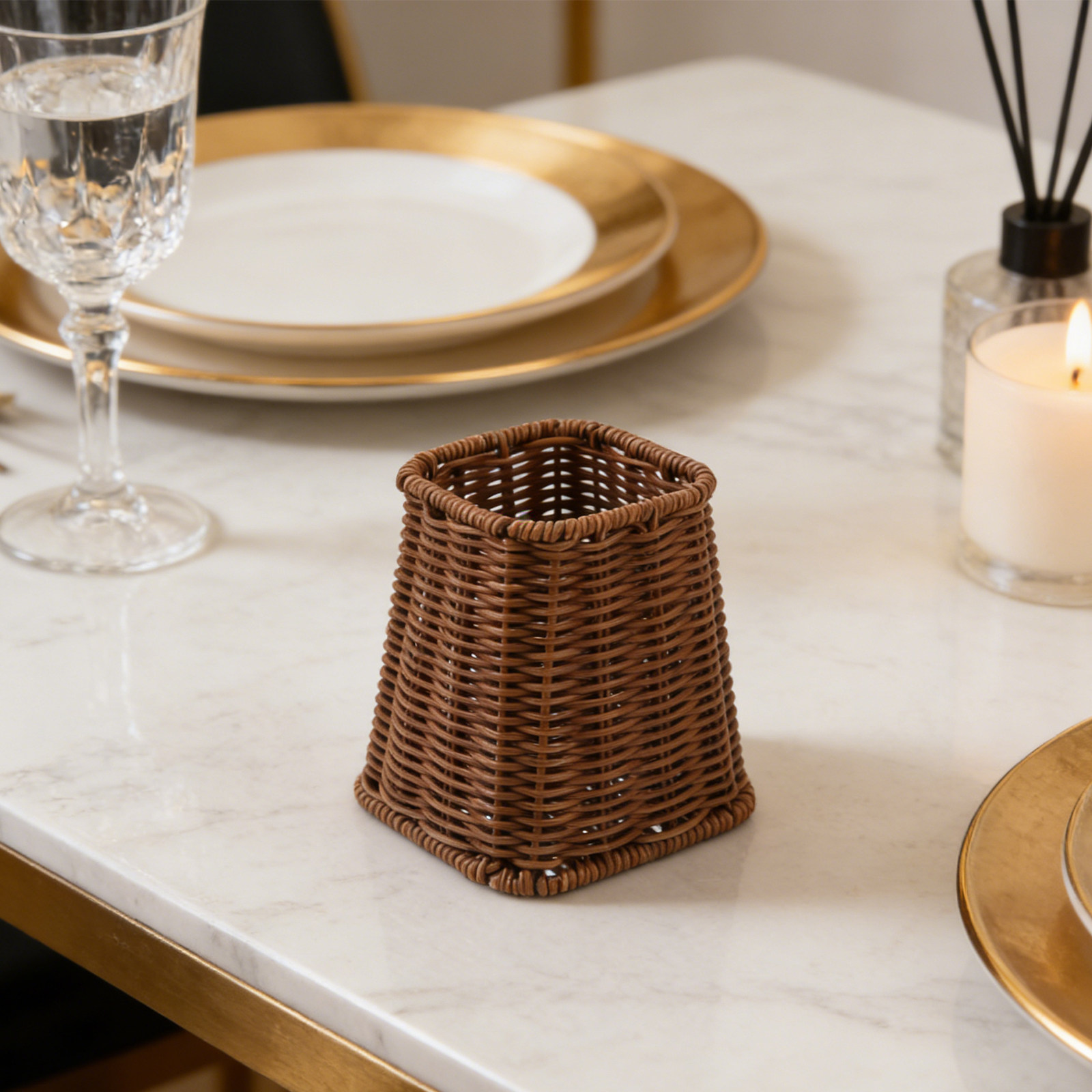 Kitchen Utensil Holder - 빈티지 커트러리 홀더 인조 라탄 PP