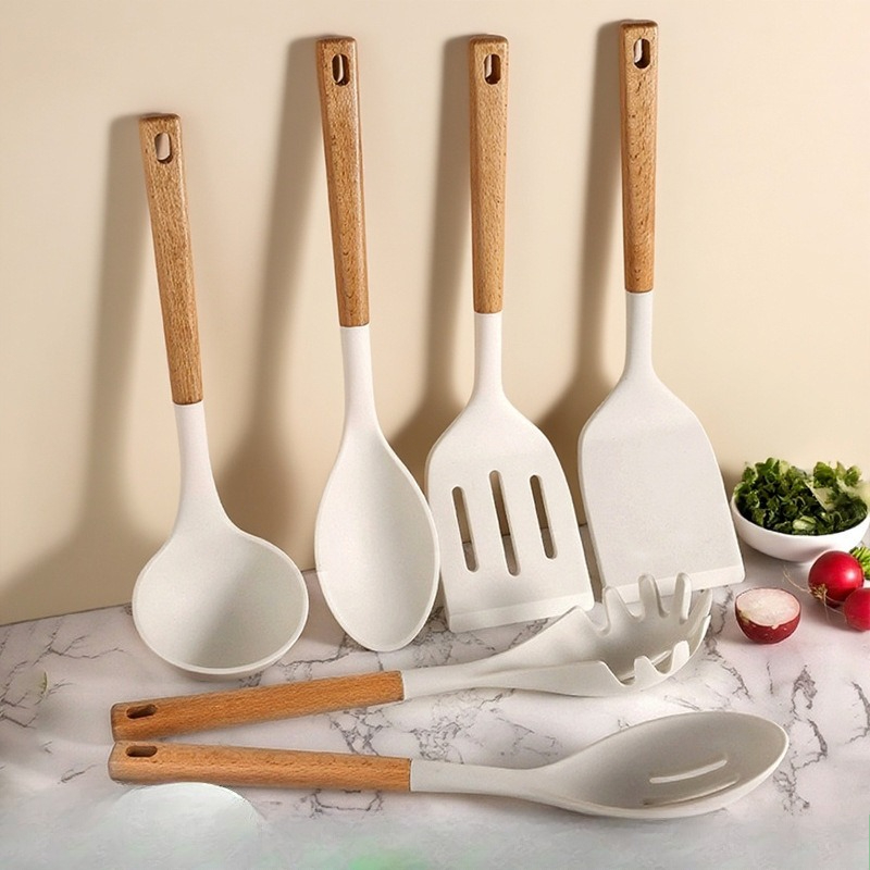 Silicone Spatula Set - 나무 손잡이 실리콘 주걱 세트 고온
