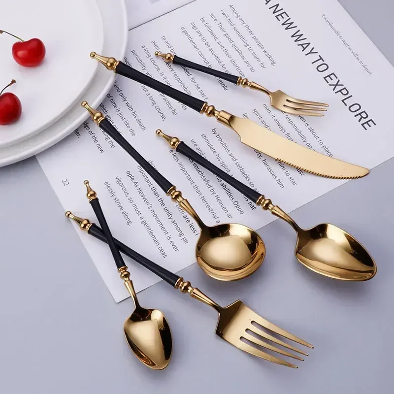 럭셔리 서양 골드 식기 세트 스테인레스 스틸 나이프 포 - Kitchen Gadgets Luxury 리뷰 및 가격