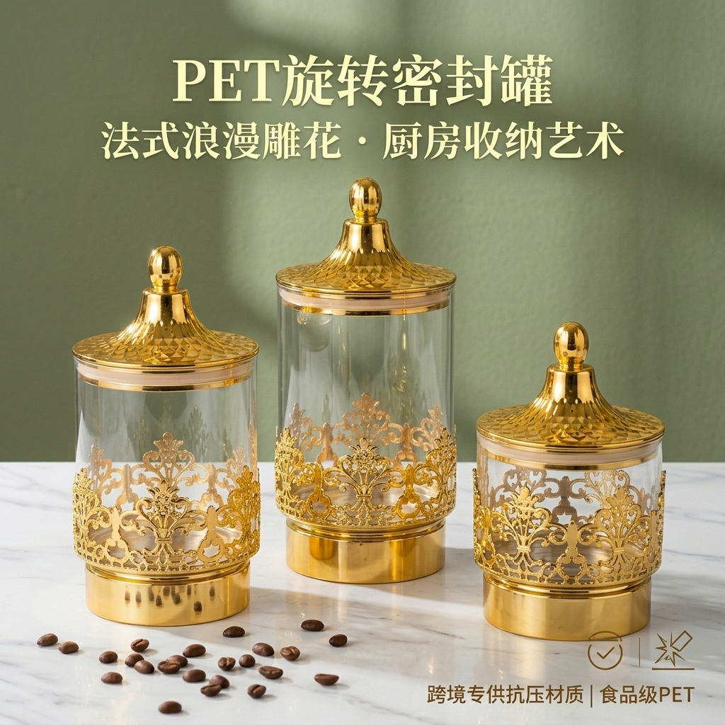 유럽풍 투명 금도금 회전식 밀폐 용기 스낵 차 보관함  - Kitchen Gadgets Organizer 리뷰 및 가격