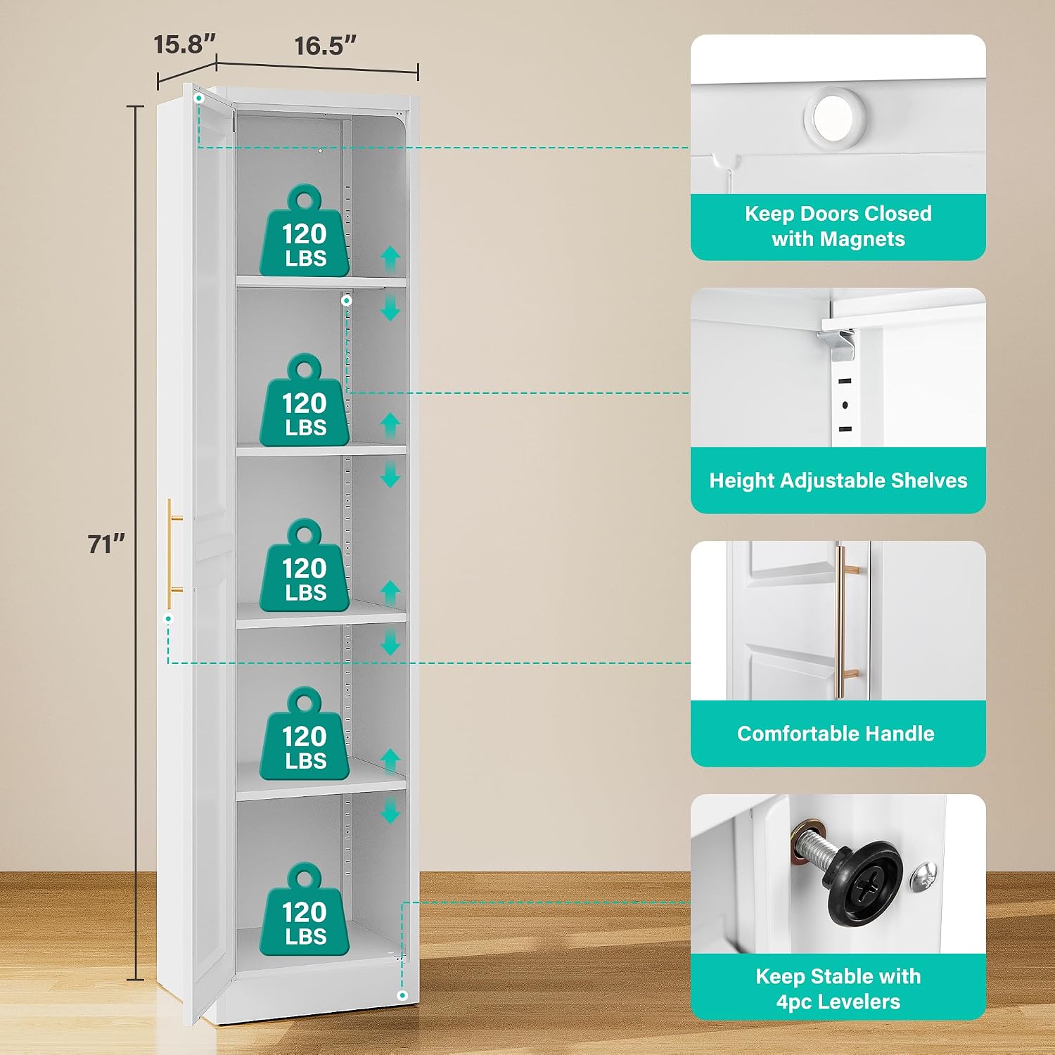 키가 크고 좁은 수납장, 한 개의 문과 5개의 선반이  - Kitchen Gadgets Organizer 리뷰 및 가격