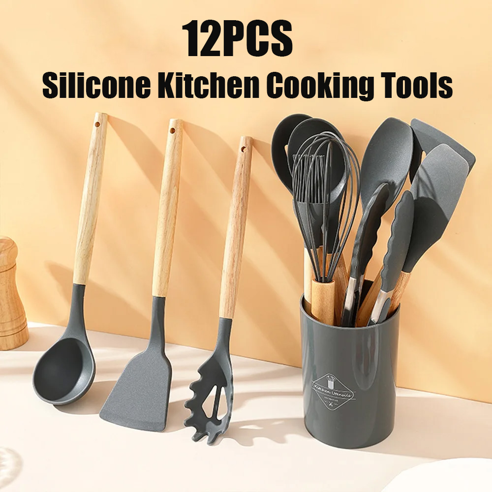 12PCS 실리콘 주방 도구 논스틱 나무 손잡이 조리기 - Silicone Spatula Set 리뷰 및 가격