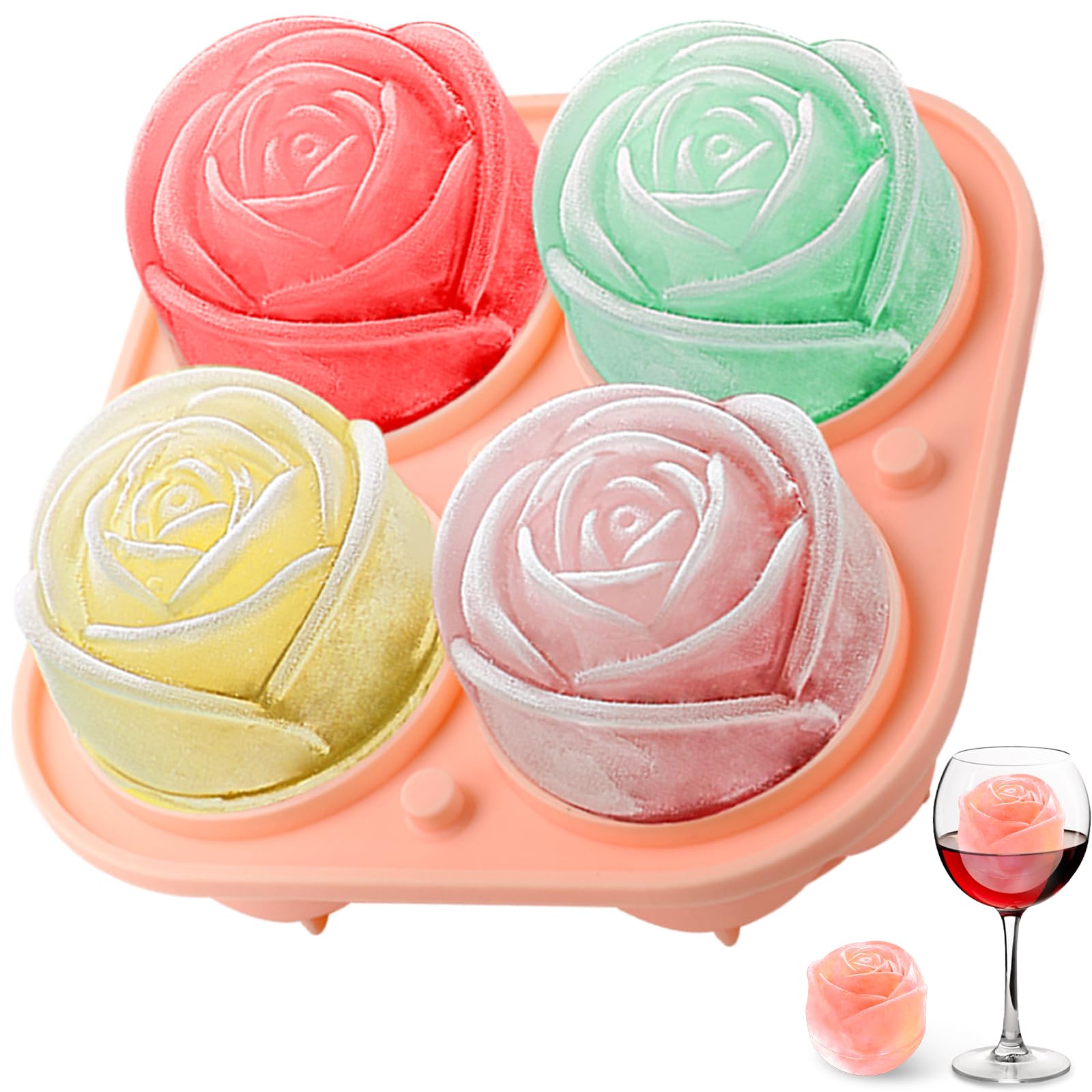 3D 장미 모양 실리콘 아이스 몰드 4구 아이스 큐브  - Kitchen Gadgets Website 리뷰 및 가격